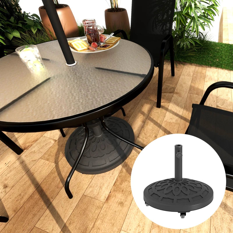 46lbs Resin Round Patio Umbrella Base with Wheels, Umbrella Stand Base, Heavy Duty Patio Umbrella Holder, Black