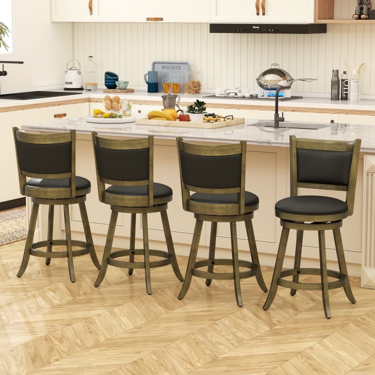 2 Pieces 24 Inch Swivel Counter Stool Dining Chair Upholstered Seat-Gray