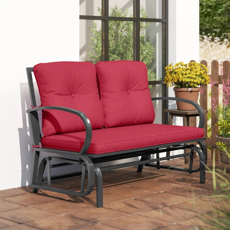 2-Person Outdoor Glider Chair, Patio Double Rocking Loveseat with Steel Frame and Cushions for Backyard, Garden and Porch, Red