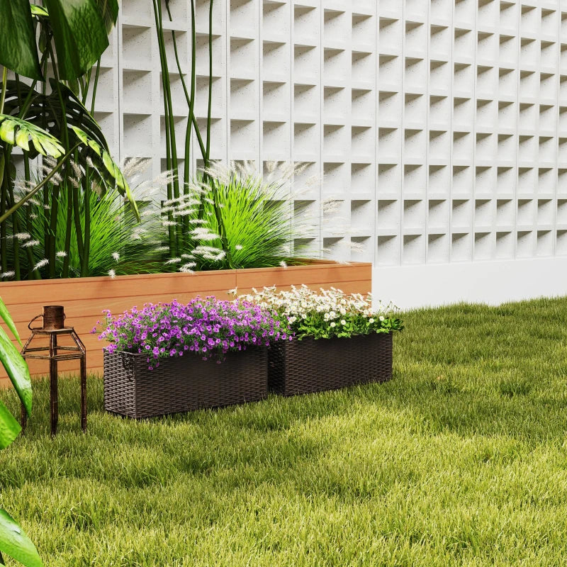 2 Pack 20 Inch Hanging Flower Pots, Railing Planter Box for Fence, Garden, Rattan Look, Brown