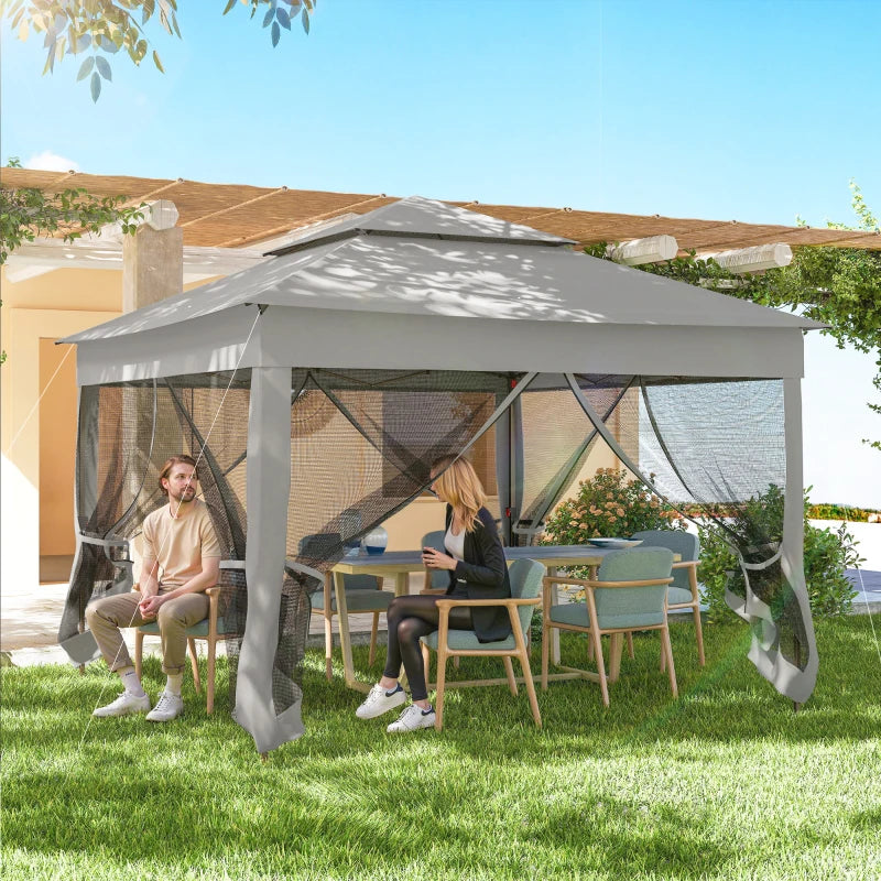 11' x 11' Pop Up Canopy 2-Tier Soft Top Shelter Event Tent w/ Netting Carry Bag for Patio Backyard Garden, Light Grey