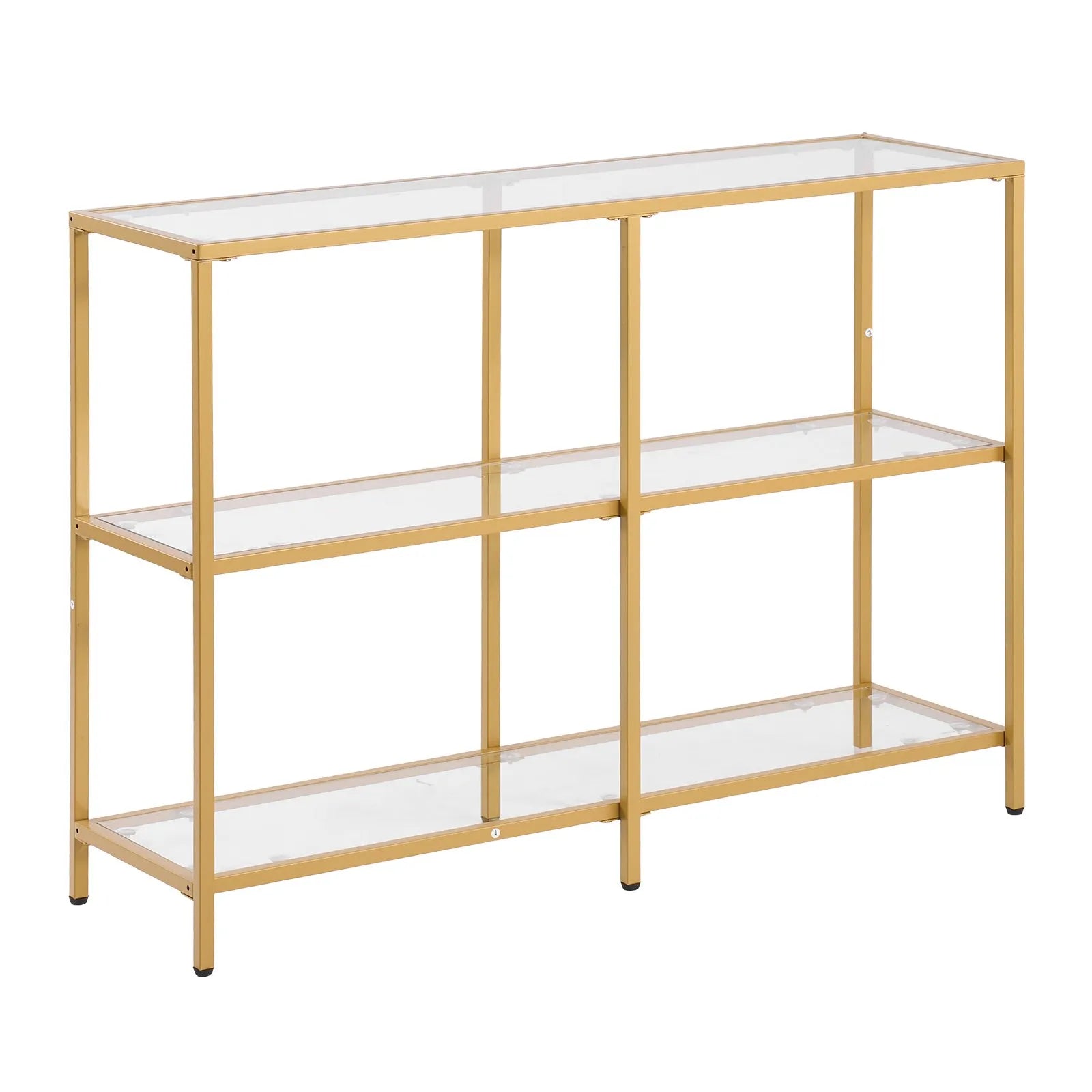 VEVOR 3-Tier Glass Console Table Rectangle Sofa Side Table with Anti-Tip Golden