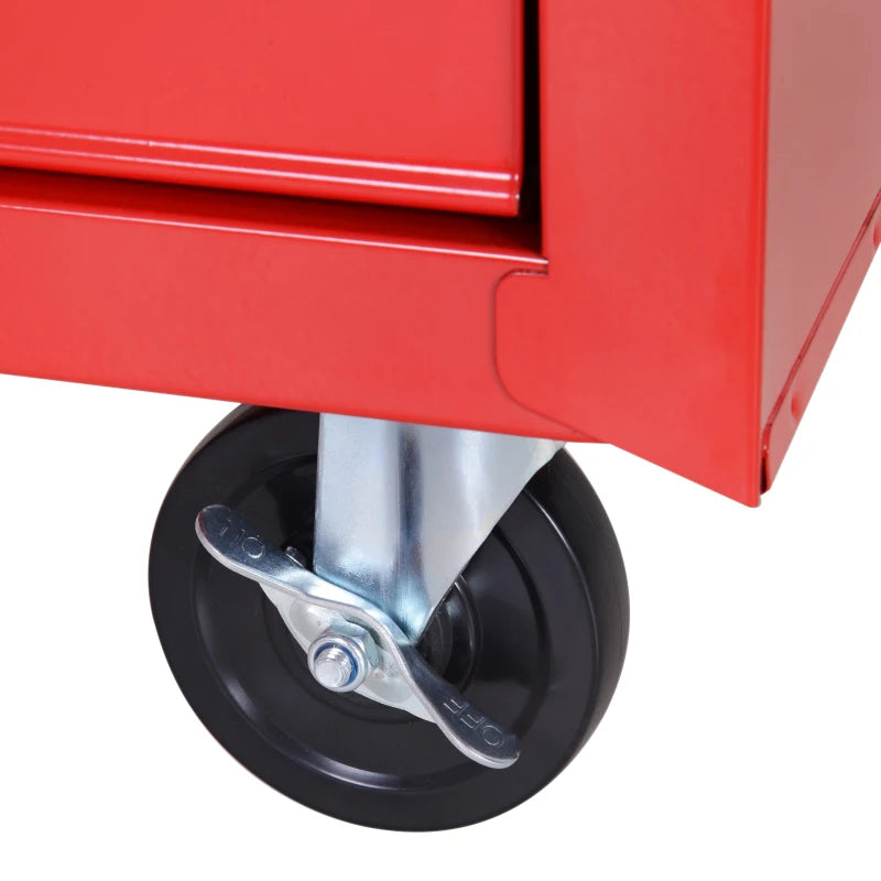 5 Drawer Roller Tool Chest, Mobile Lockable Toolbox, Storage Organizer with Handle for Workshop Mechanics Garage, Red