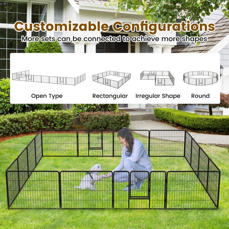 16 Panel 24/32/40 Inches Height Dog Playpen with Lock and Large Door-24 inches