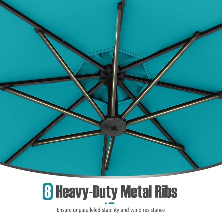 10 Feet Offset Hanging Umbrella with Base Patio Cantilever Umbrella with Tilt-Turquoise