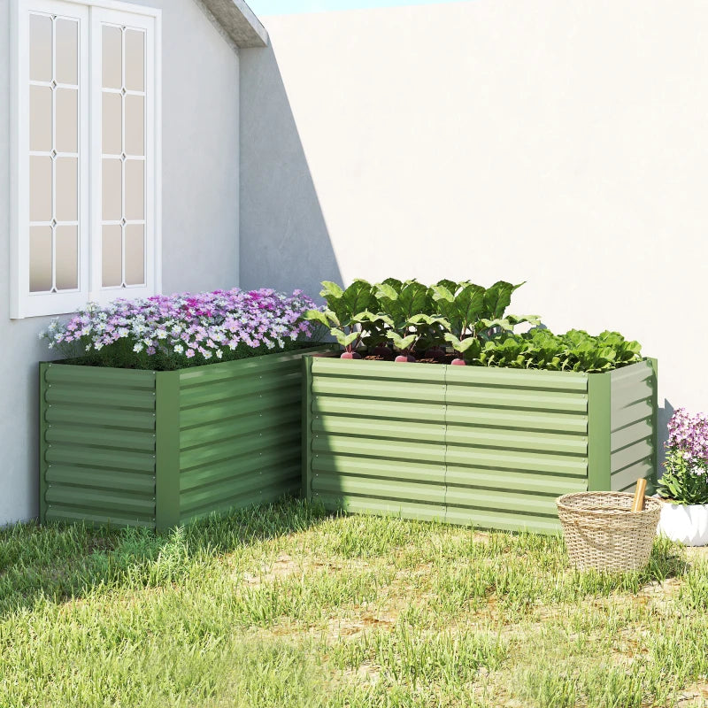 Set of 2 Galvanized Metal Planters for Outdoor Plants, 4' x 2' x 2' Raised Garden Bed, Light Green