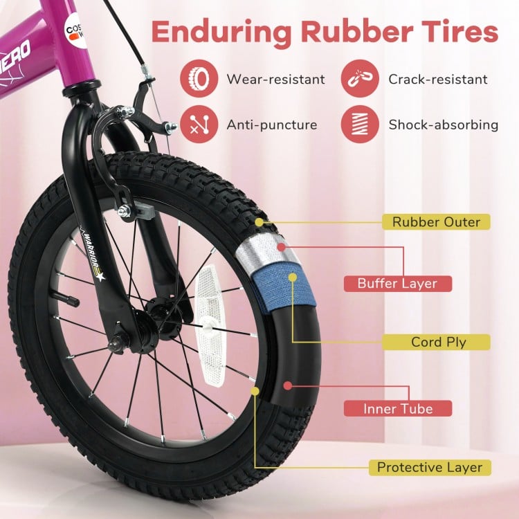 14-Inch Kids Bike with Removable Training Wheels Pink-Brave Hero