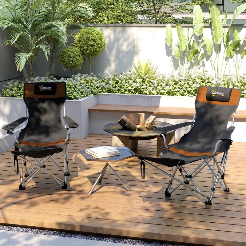 Set of 2 Reclining Camping Chair with Foot Rest, Folding Camping Chair w/ Headrest, Cup Holder, Storage Bag, Orange
