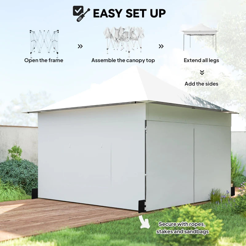 12 x 12 ft Pop Up Canopy Tent with Peak Top, UPF50+ 420D Outdoor Instant Canopy Shelter with Side Pockets, Silver