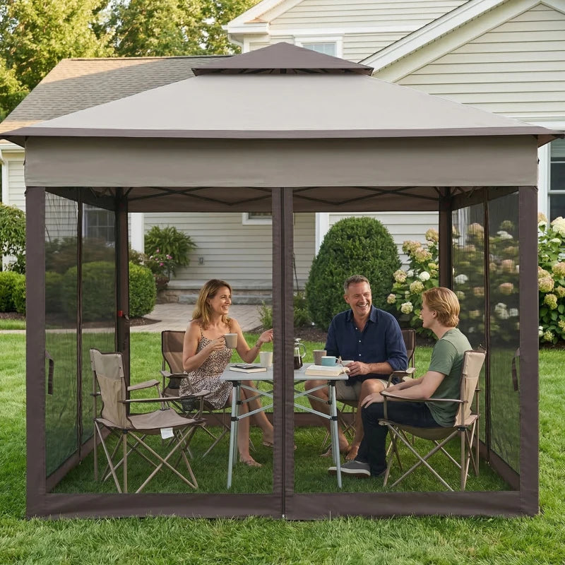 11' x 11' Pop Up Canopy 2-Tier Soft Top Shelter Event Tent w/ Netting Carry Bag for Patio Backyard Garden, Mixed Grey