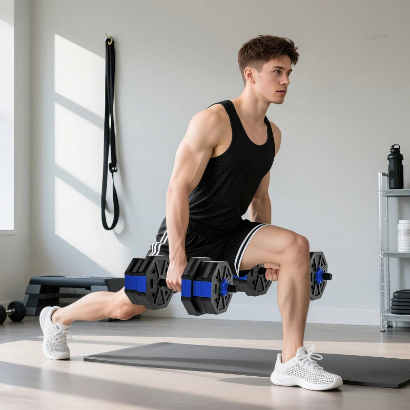 Soozier 6-in-1 Adjustable Dumbbell Set, Used as Kettlebell, Barbell, Dumbbell, Push-Up Stand, 44lbs Free Weights Set, Blue