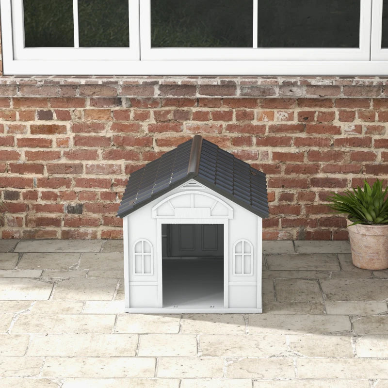 26" Plastic Dog House Outdoor with Air Vents, for Small Medium Dogs, Grey