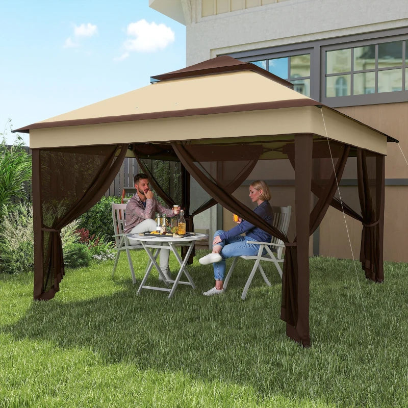 10.7 x 10.7ft Pop Up Gazebo, Adjustable Instant Sun Shelter with UV30+ Roof Cover, Removable Mesh Curtains, Beige