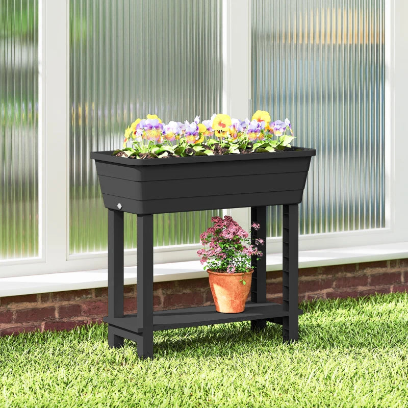 41L Self Watering Raised Garden Bed w/ Ventilation Transparent Lid Greenhouse, Planter Box w/ Storage Shelf, Black