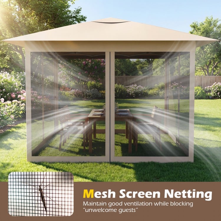 11.5 x 11.5 FT Pop-up Canopy Instant One-Person Setup with Mesh Screen Netting-Beige