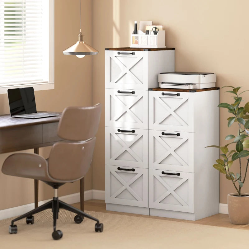 4 Drawer File Cabinet with Silent Slides, Vertical Farmhouse Filing Cabinet Fits Letter/A4 Size Home Office, White