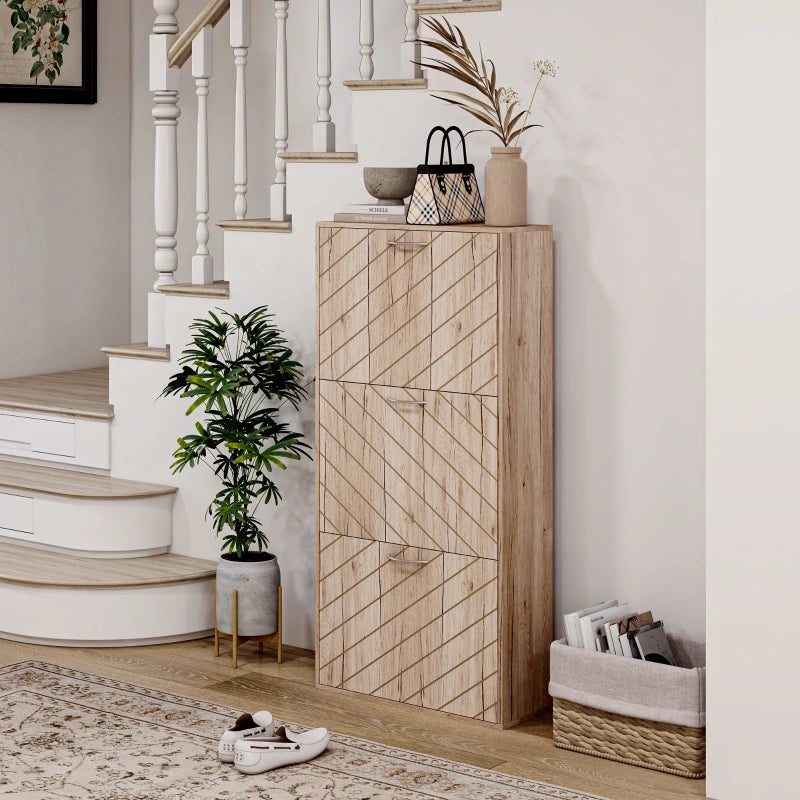Shoe Storage Cabinet with 3 Flip Drawers, Narrow and Slim, 12 Pair of Shoes Organizer for Hallway, Entryway, Nature Wood