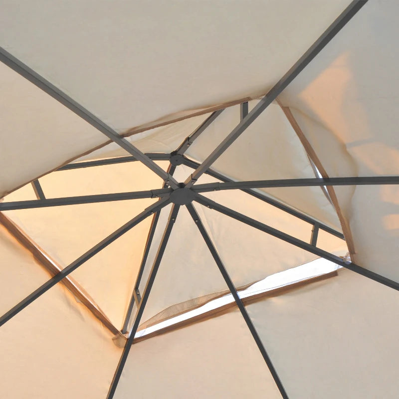 10' x 10' Steel Outdoor Patio Gazebo Canopy with Removable Mesh Curtains, Display Shelves, & Steel Frame, Beige