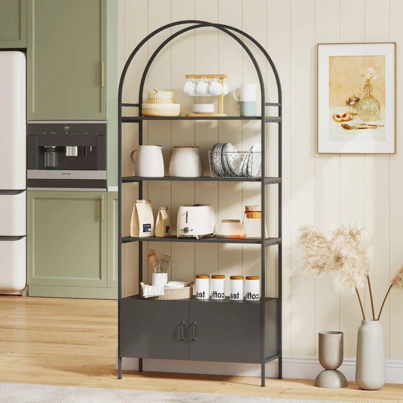 4-Tier Arched Shelving Unit with Cabinet, Bookshelf for Living Room, Office, 31.5" x 11.8" x 73.6", Black