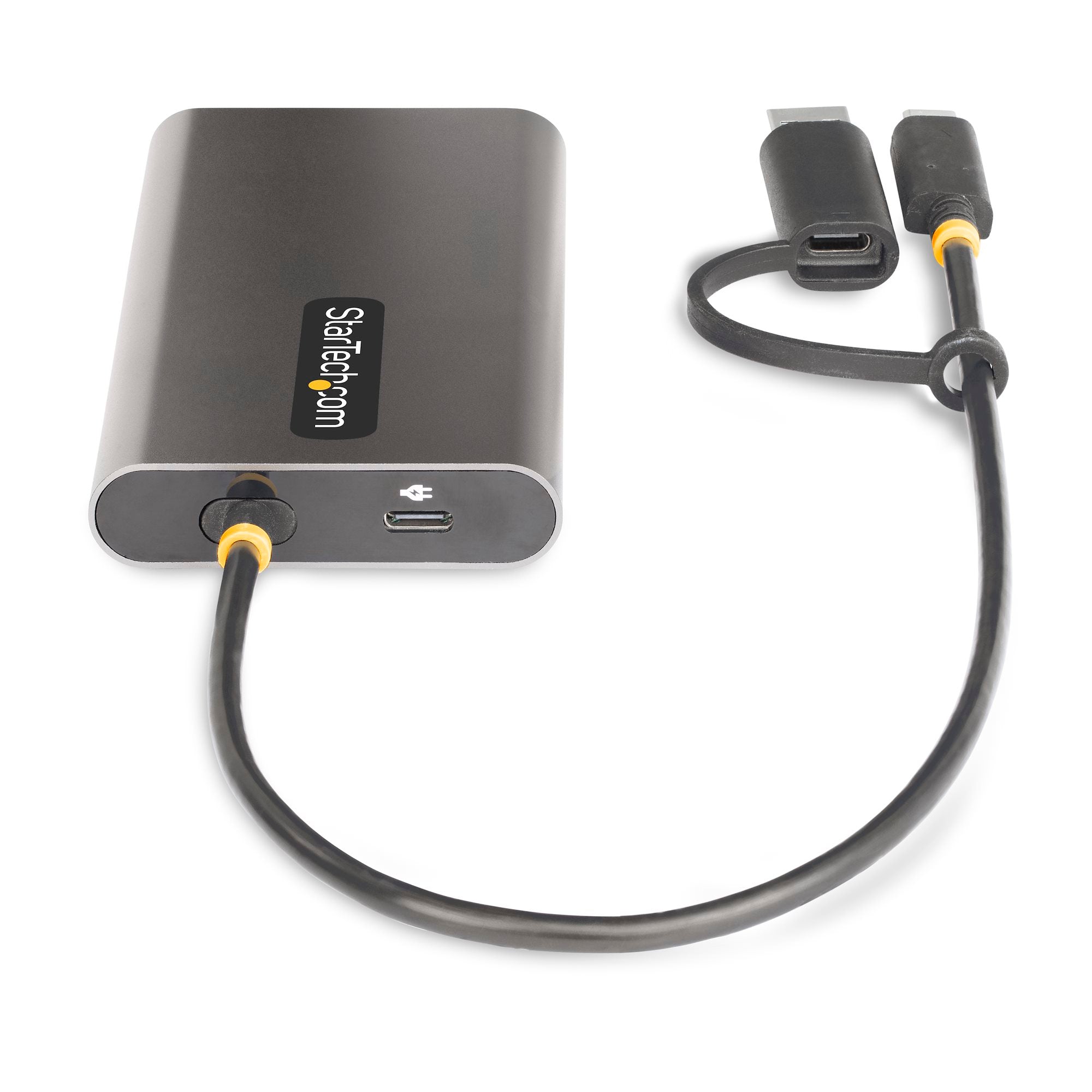 USB-C to Dual-HDMI Adapter - USB-C or A to 2x HDMI - 4K 60Hz - 100W Power Delivery Pass-Through - 1ft (30cm) Built-in Cable - USB to HDMI Multi-Monitor Converter for Laptop - TAA