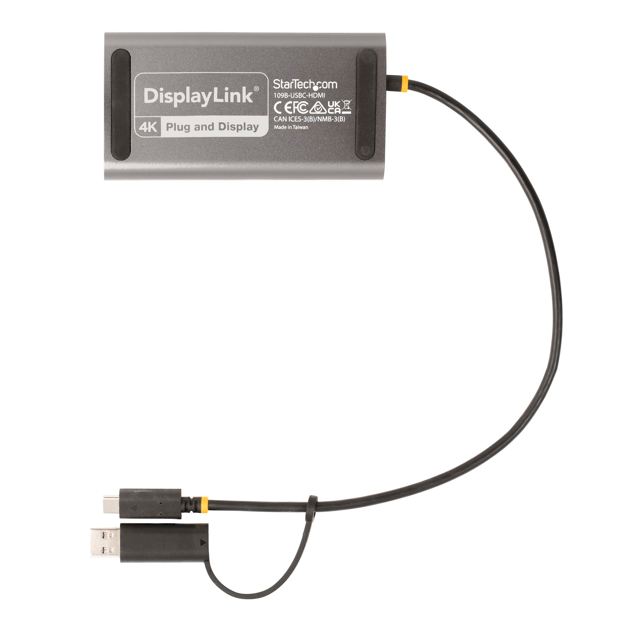 USB-C to Dual-HDMI Adapter - USB-C or A to 2x HDMI - 4K 60Hz - 100W Power Delivery Pass-Through - 1ft (30cm) Built-in Cable - USB to HDMI Multi-Monitor Converter for Laptop - TAA
