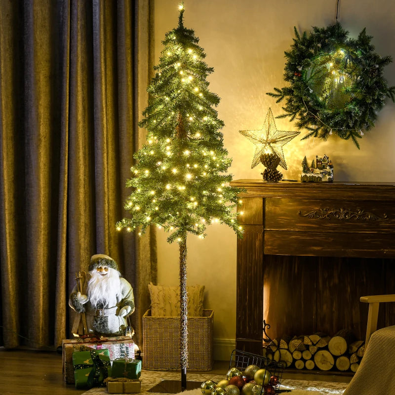 HOMCOM 6' Artificial Christmas Tree with Warm White or Colourful LED Lights, Pencil Shape, Steel Base