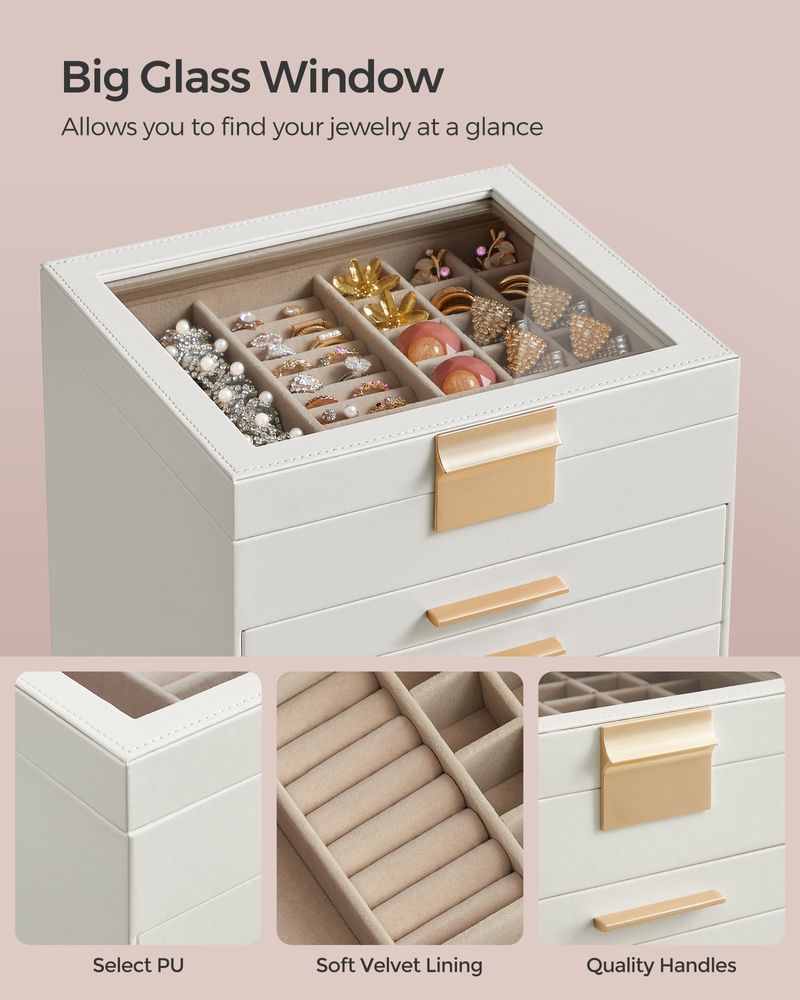 SONGMICS Jewelry Box with Glass Lid