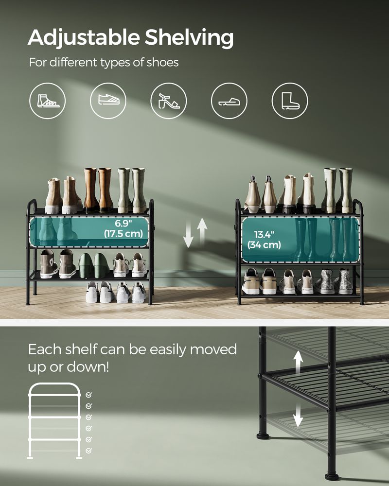 SONGMICS Shoe Rack with 4 Side Hooks, Holds 10 Pairs of Shoes