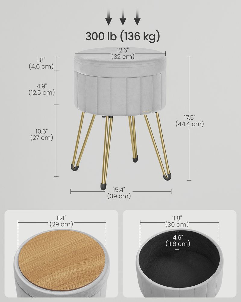 SONGMICS Small Vanity Stool Chair with Storage