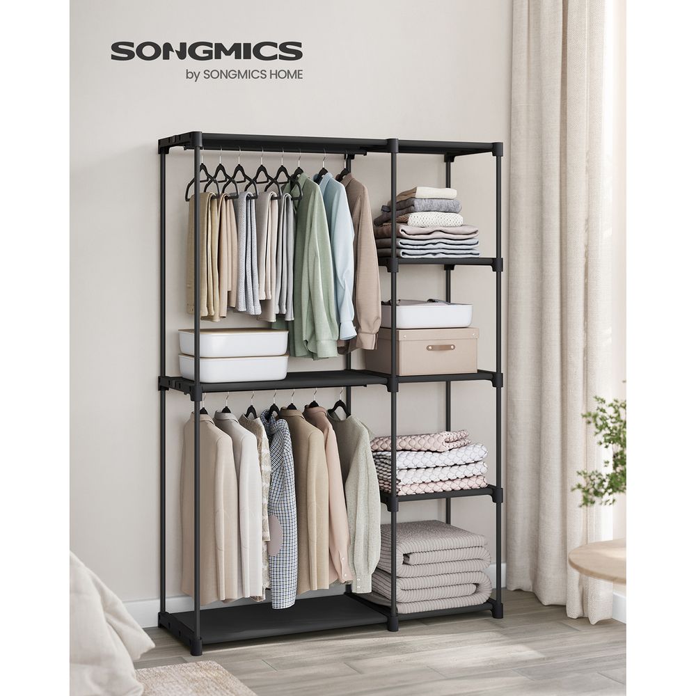 SONGMICS Freestanding Closet Organizer with Shelves, Hanging Rods