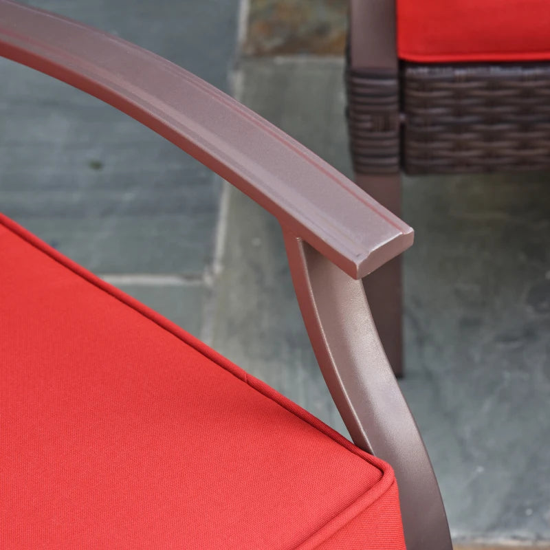 Outsunny 4 PCS Patio PE Rattan Wicker Sofa Set Outdoor Conversation Furniture w/ Two Tier Tea Table & Cushions, Red