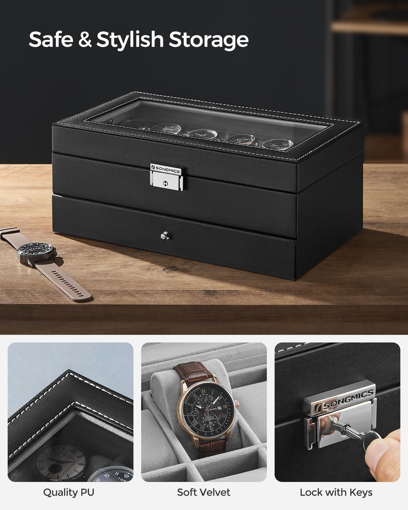 SONGMICS Watch Box with Glass Lid