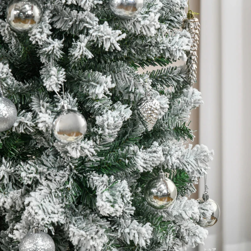 HOMCOM Flocked Pencil Christmas Tree with Realistic Branch Tips, Folding Metal Stand, Multicolor