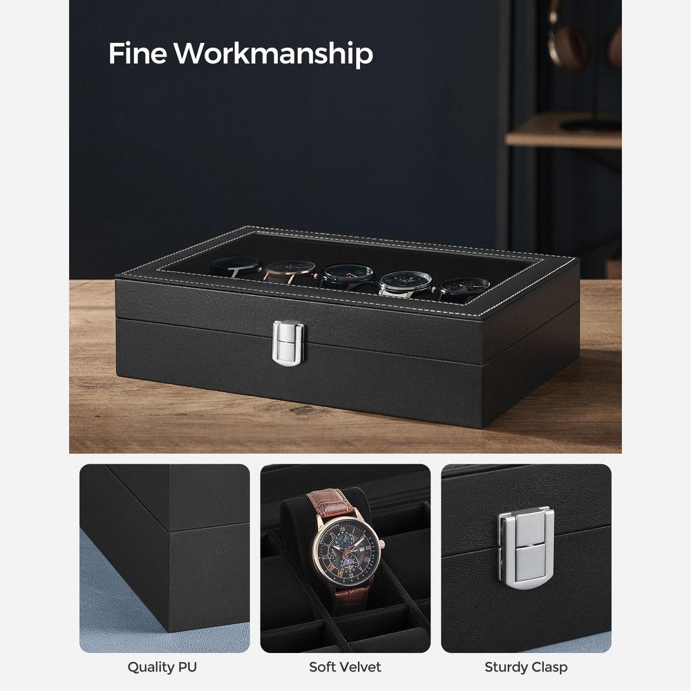 SONGMICS 6 & 12-Slot Watch Box with Large Glass Lid