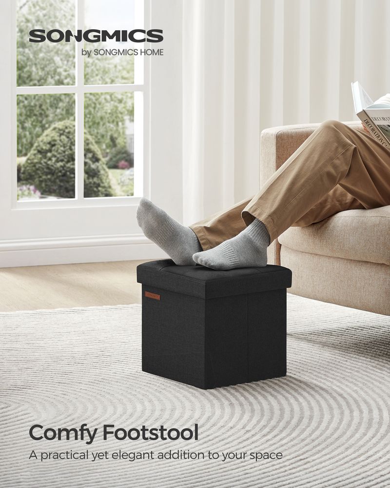 SONGMICS 11.8 Inches Small Folding Storage Ottoman Cube