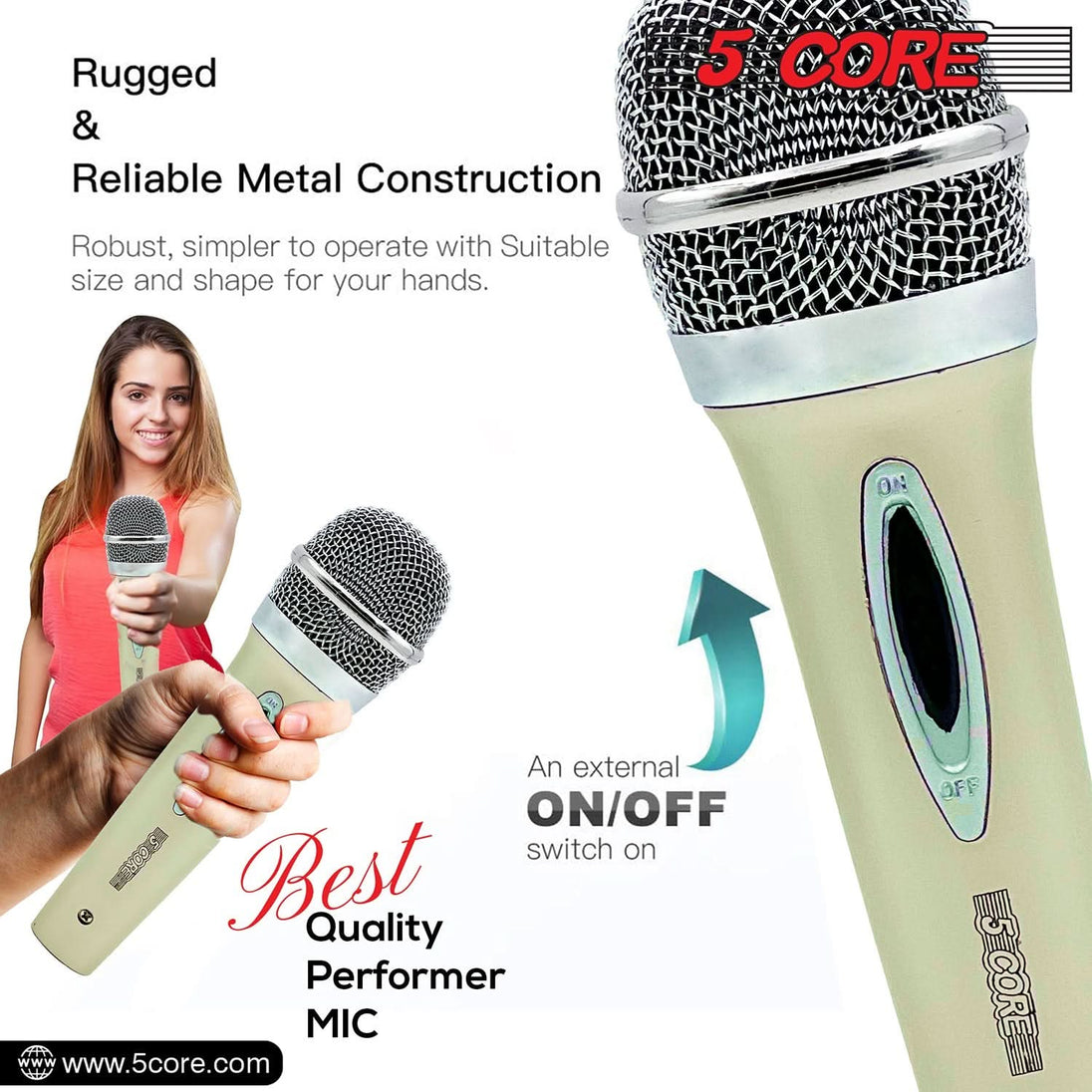 5Core Handheld XLR Dynamic Microphone – Professional Microphone for Karaoke, Singing, and Studio Use (Microfono)