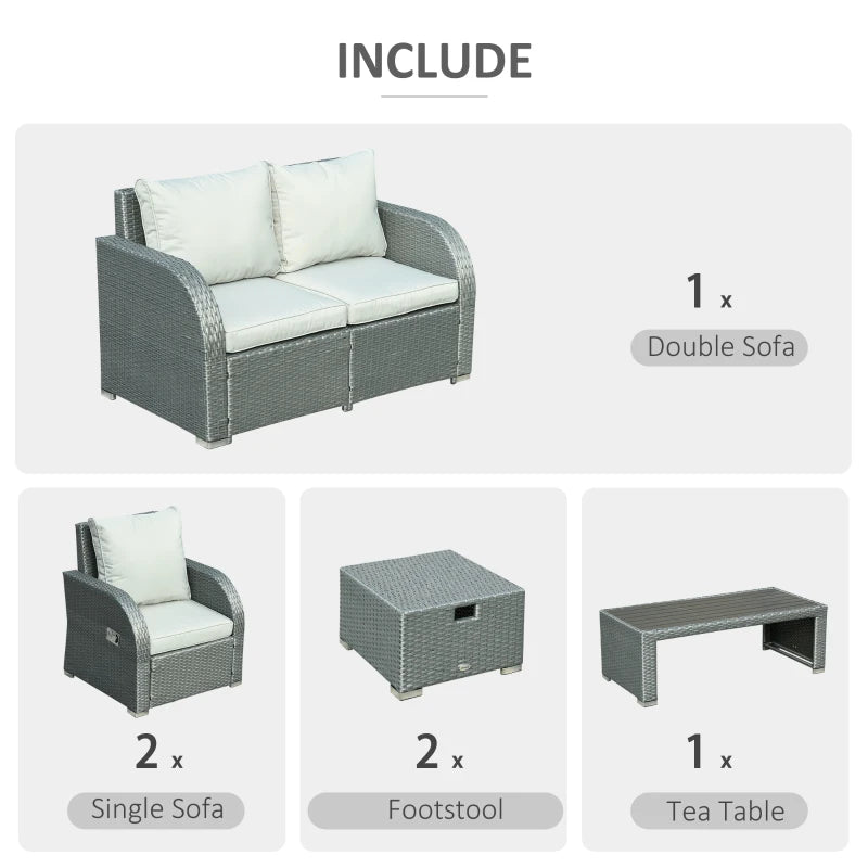 Outsunny 6 PCS Outdoor Rattan Wicker Sofa Set Patio All Weather Furniture w/ Tea Table & Cushion for Backyard Garden Grey
