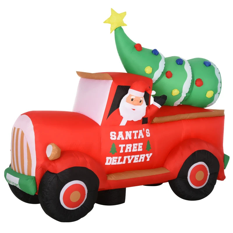 HOMCOM 6FT Inflatable Christmas Santa Claus Driving Truck, LED Lighted Blow Up Outdoor Yard Decoration for Holiday Display