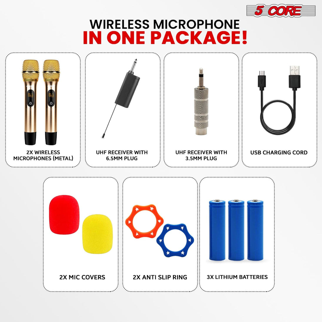 5Core Wireless Microphone Pair UHF Handheld Microfonos Inalambricos Cordless Mic GOLD