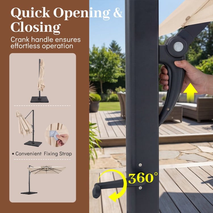 10 FT Aluminum Pole Patio Cantilever Umbrella with 220 LBS Base