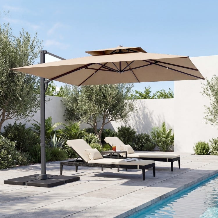 10 FT Aluminum Pole Patio Cantilever Umbrella with 220 LBS Base