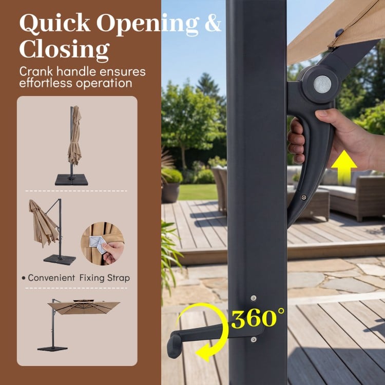 10 FT Aluminum Pole Patio Cantilever Umbrella with 220 LBS Base