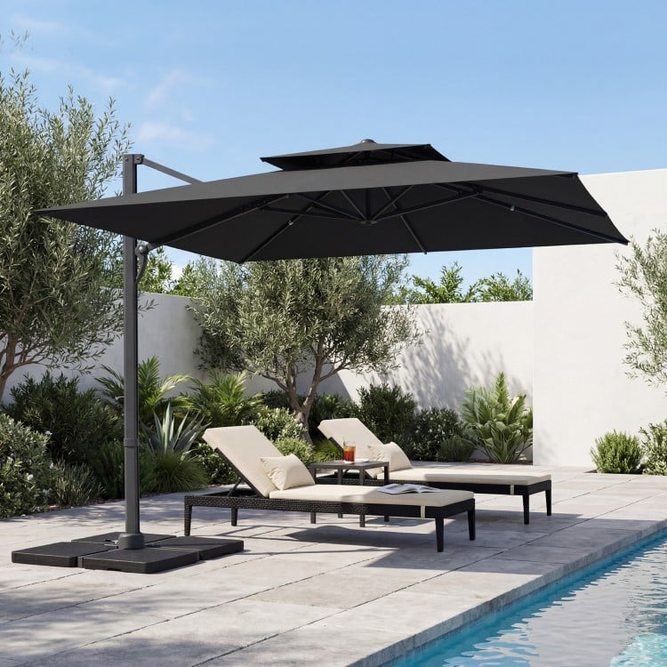 10 FT Aluminum Pole Patio Cantilever Umbrella with 220 LBS Base