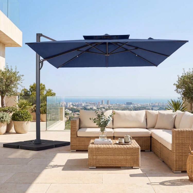 10 FT Aluminum Pole Patio Cantilever Umbrella with 220 LBS Base