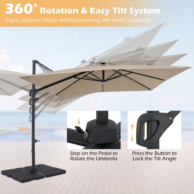 10 FT Cantilever Patio Umbrella with 32 Solar LED Lights and 220 LBS Base