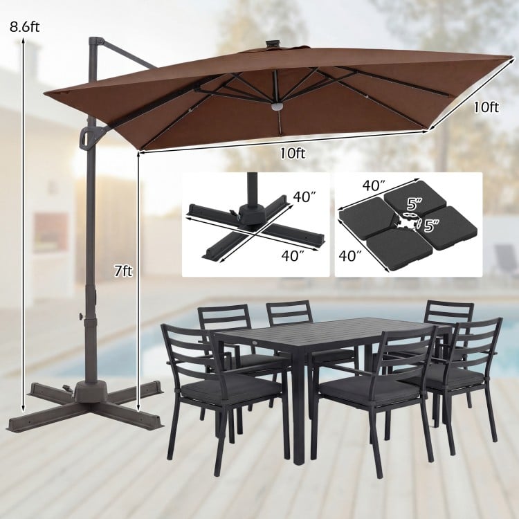 10 FT Cantilever Patio Umbrella with 32 Solar LED Lights and 220 LBS Base