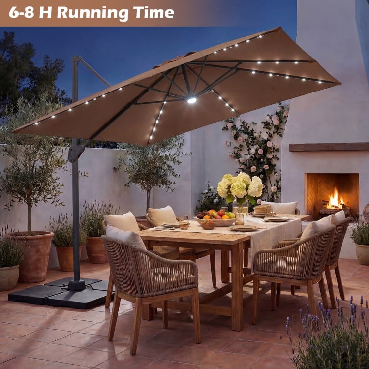 10 FT Cantilever Patio Umbrella with 32 Solar LED Lights and 220 LBS Base