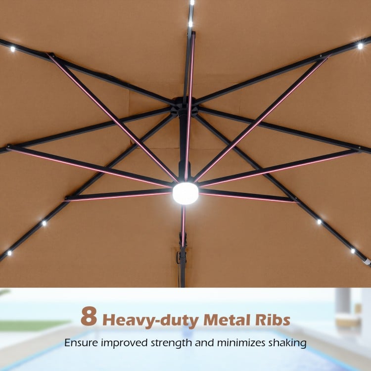 10 FT Cantilever Patio Umbrella with 32 Solar LED Lights and 220 LBS Base