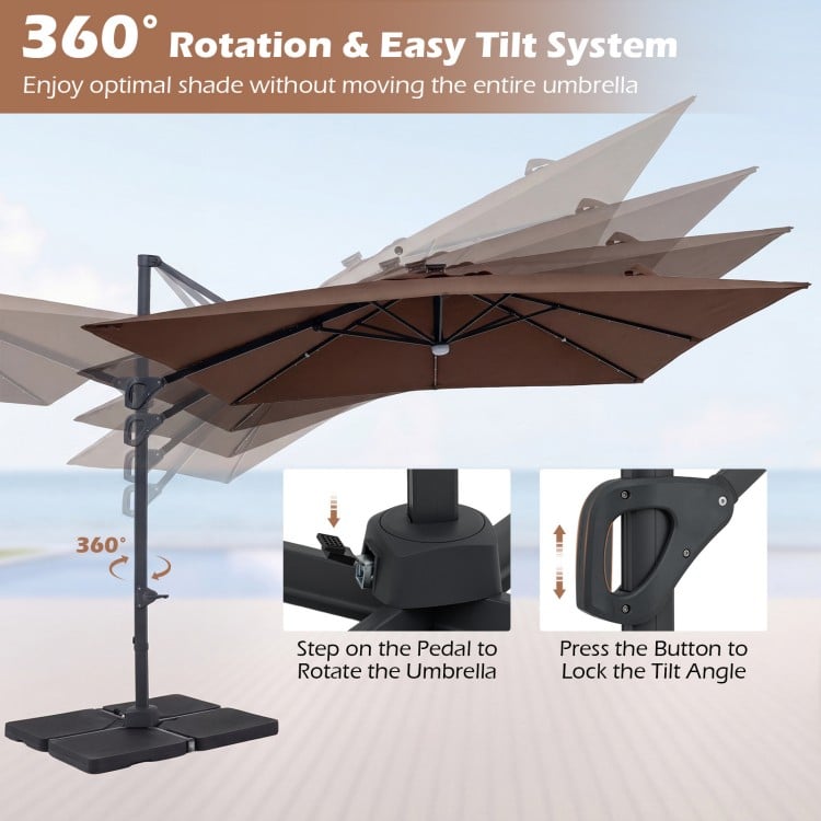 10 FT Cantilever Patio Umbrella with 32 Solar LED Lights and 220 LBS Base