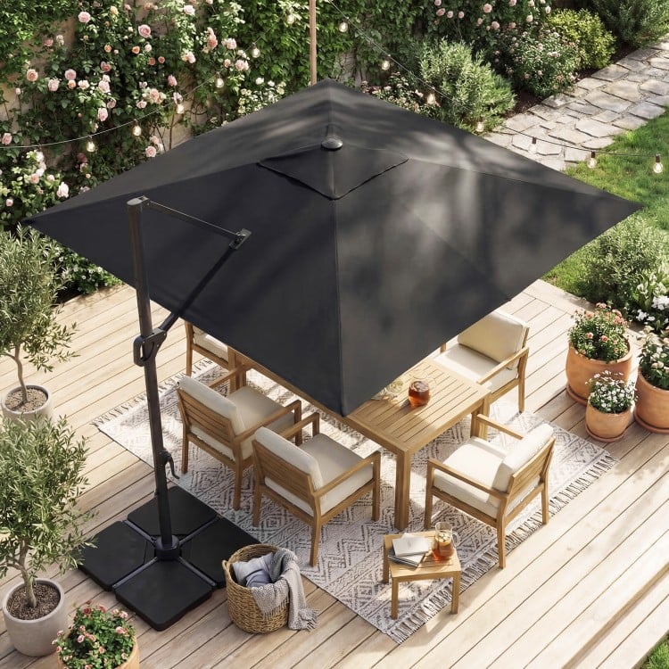10 FT Cantilever Patio Umbrella with 32 Solar LED Lights and 220 LBS Base
